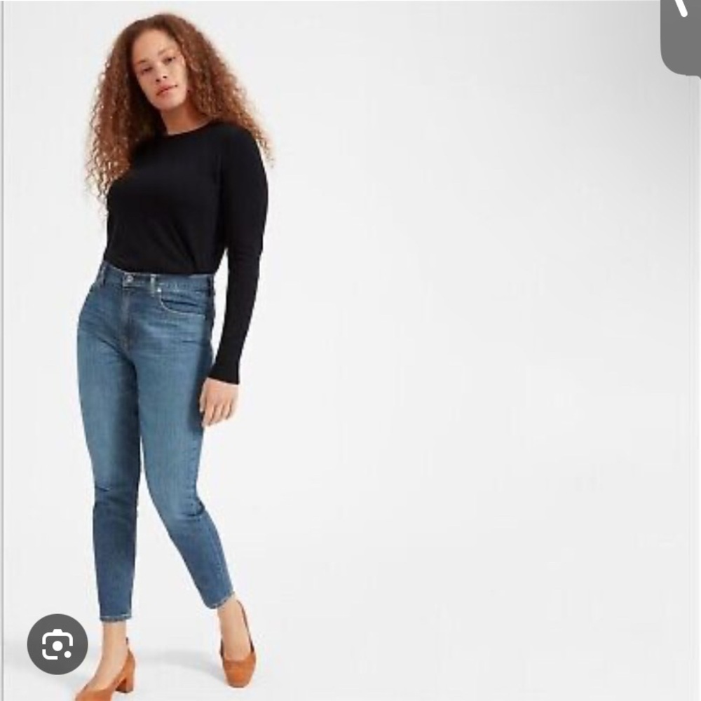 Everlane dark indigo high rise skinny jeans